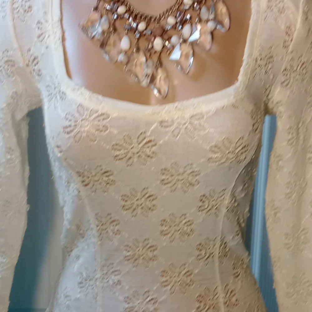 Free People Penelope Lace Peplum Top Cream Ivory Small Boho Romantic
